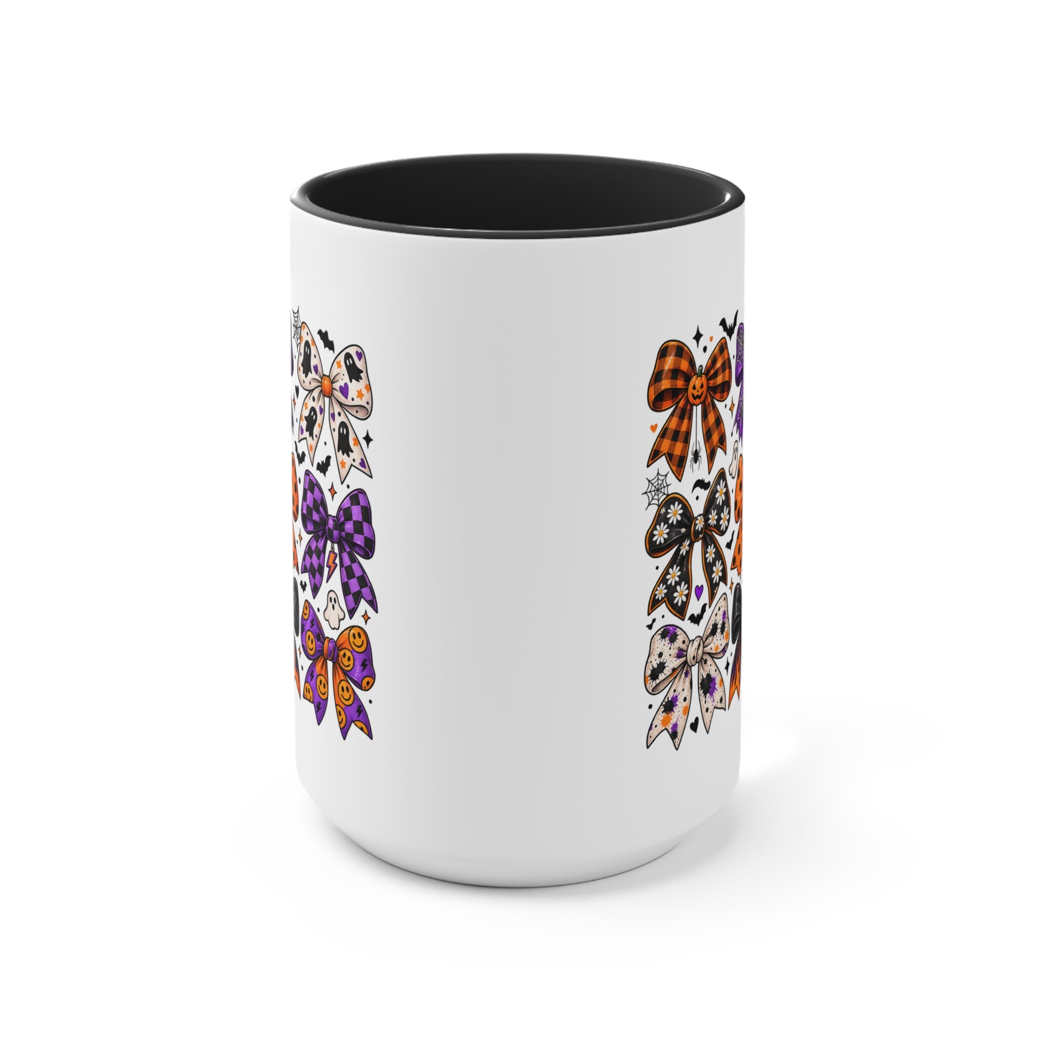 Cute Halloween Bow Accent Mug, Pink Spooky Coffee Cup, Girly Pumpkin & Bat Mug, Fall Gift for Her