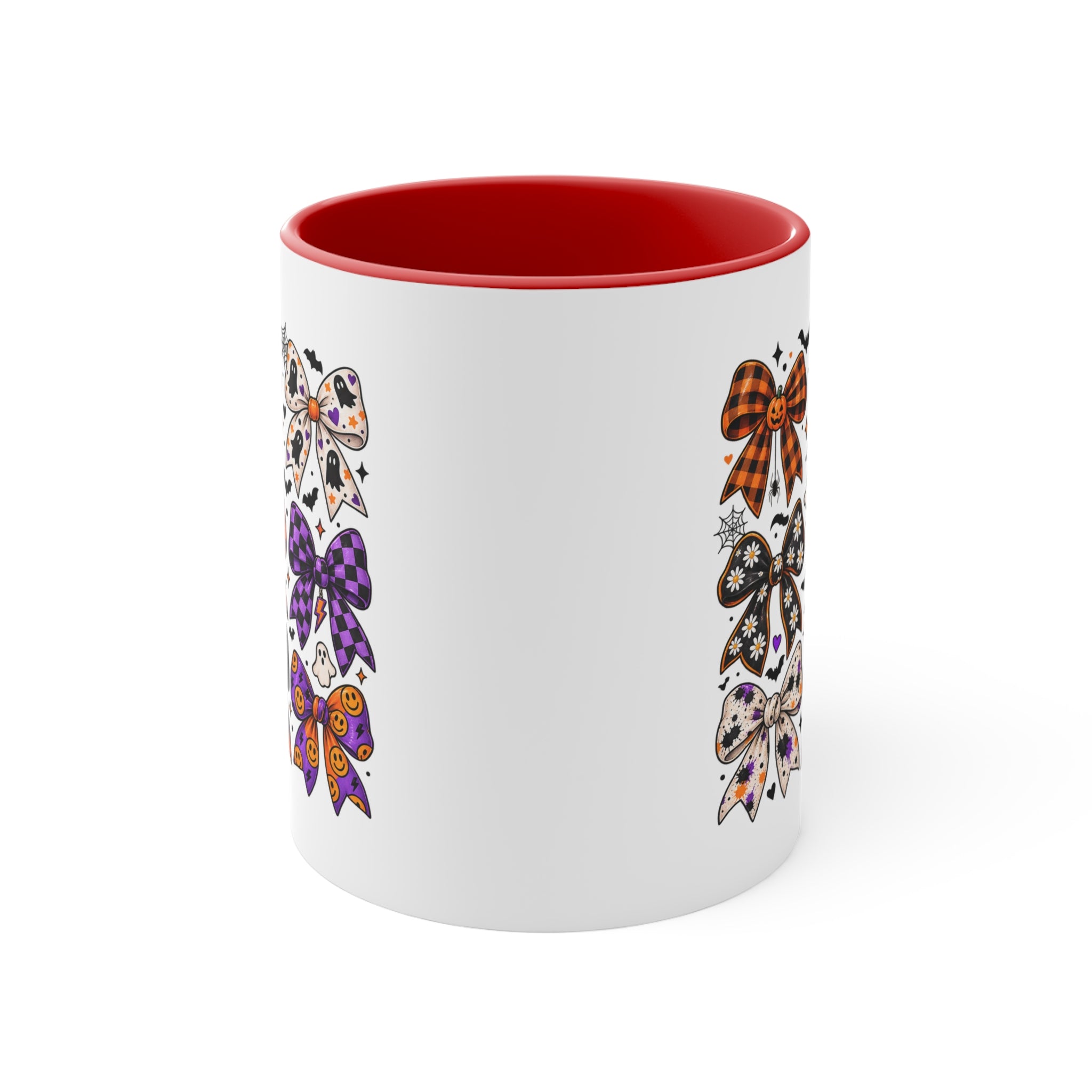 Cute Halloween Bow Accent Mug, Pink Spooky Coffee Cup, Girly Pumpkin & Bat Mug, Fall Gift for Her