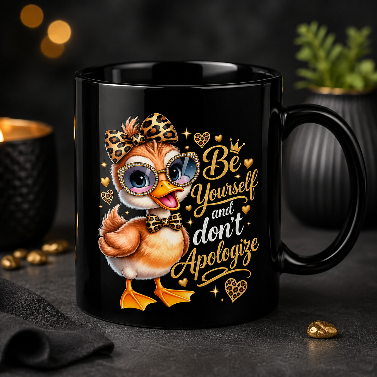 Cute Duck Black Ceramic Mug – Be Yourself Inspirational Coffee Mug