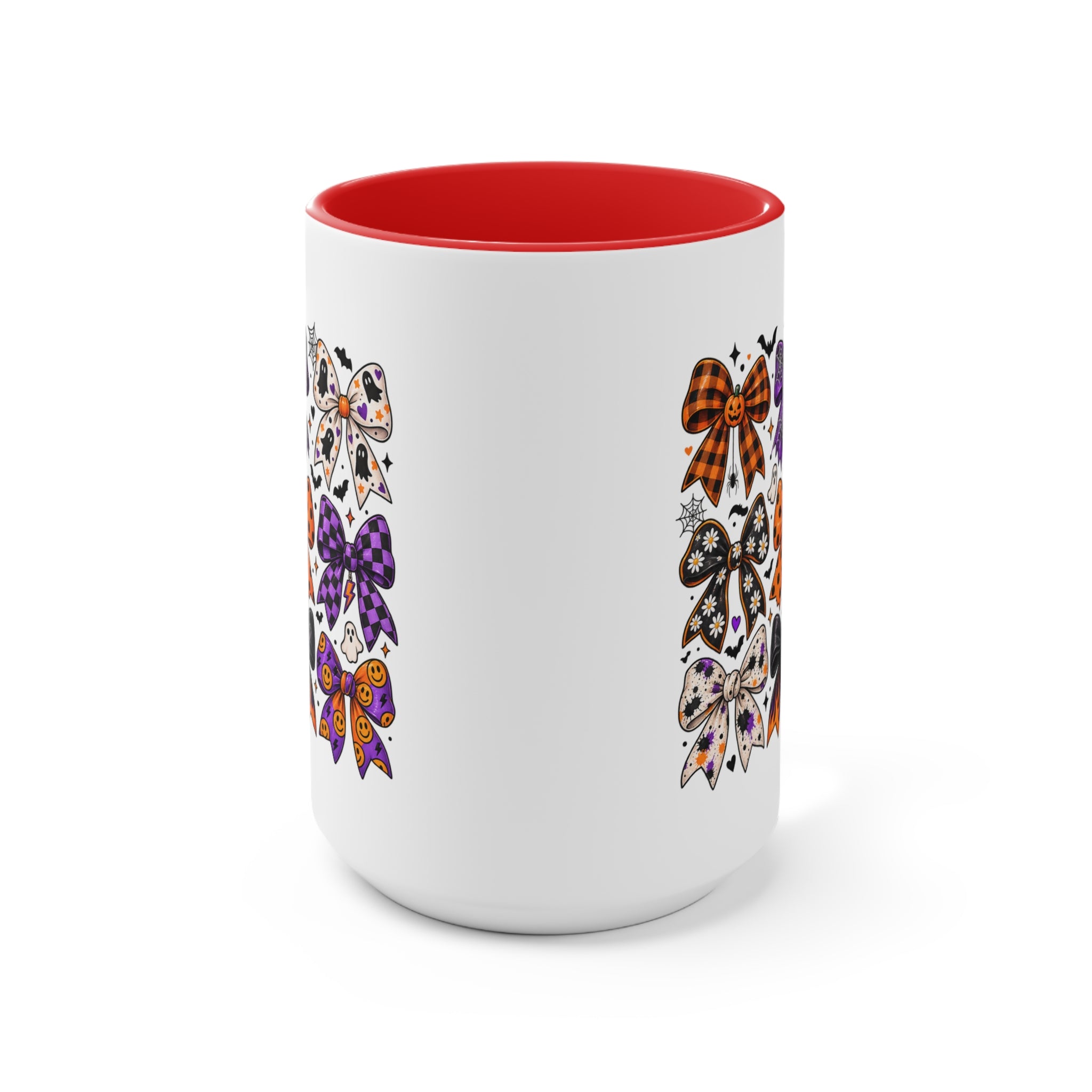Cute Halloween Bow Accent Mug, Pink Spooky Coffee Cup, Girly Pumpkin & Bat Mug, Fall Gift for Her